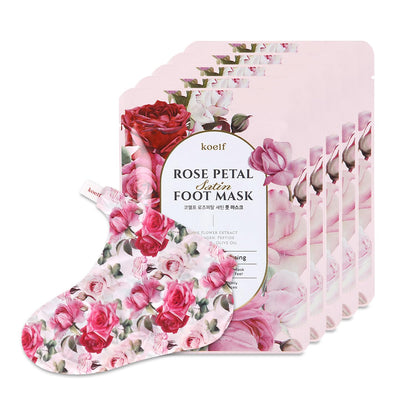 PETITFEE Rose Petal Foot Mask (5 Pairs) - Nourishing Treatment with Collagen & Shea Butter