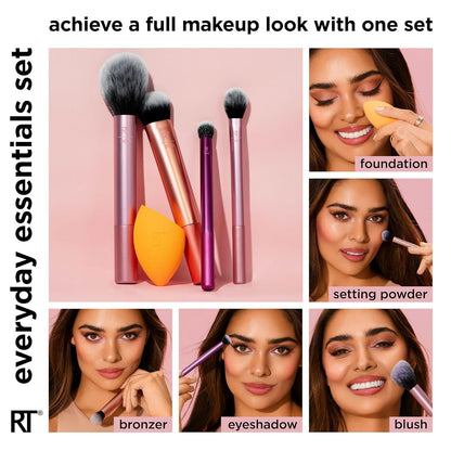 Makeup Brush Set - 5 Brushes & Sponge - Vegan