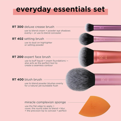 Makeup Brush Set - 5 Brushes & Sponge - Vegan